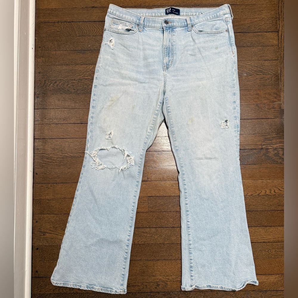 GAP Light Wash Flare Jeans with Knee Distress